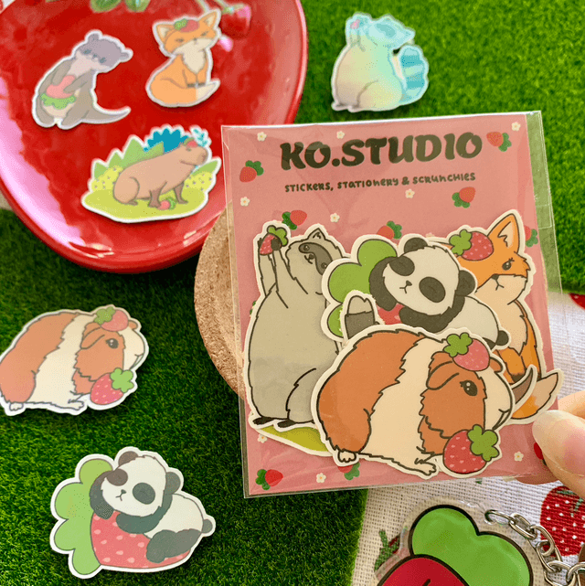 ANIMALS with STRAWBERRY sticker pack